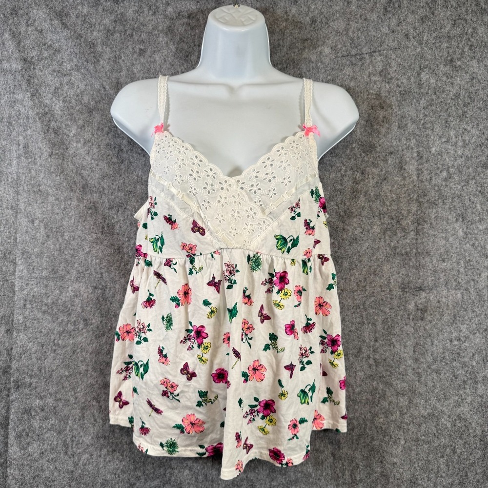 Vtg Victorias Secret Y2K Eyelet Babydoll Cami Tank Top Medium Floral Butterfly